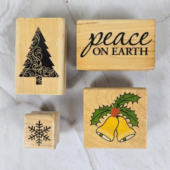 Set of 13 Christmas Themed Stamps Graphics Candy Cane Bells Tree Holly Leaves - Picture 4 of 8